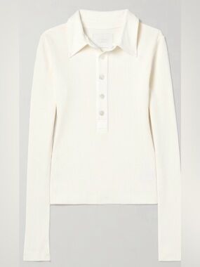 Citizens of Humanity Kayla Ribbed Polo Top Cream Size S $200 Retail